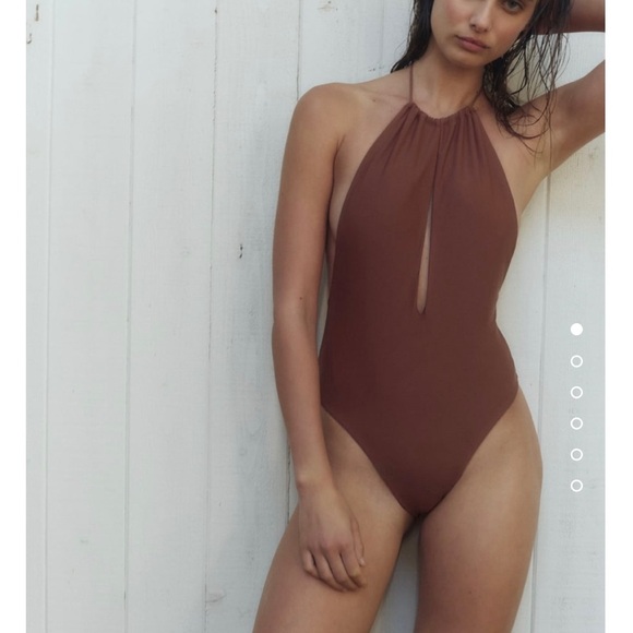 Zara halter swimsuit in brown NEW